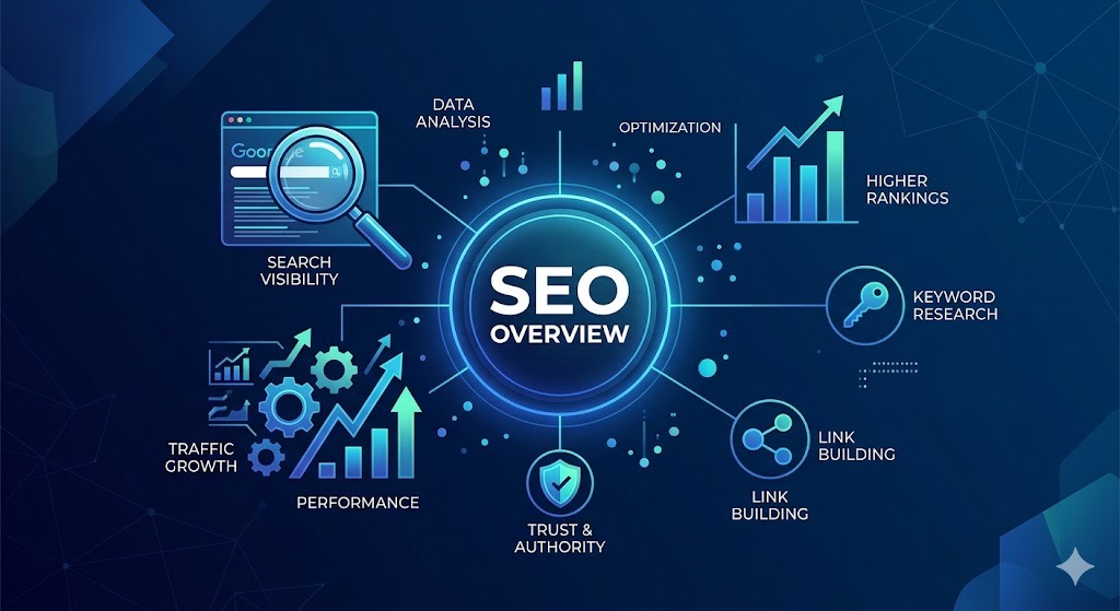 SEO process diagram showing how search engines rank websites